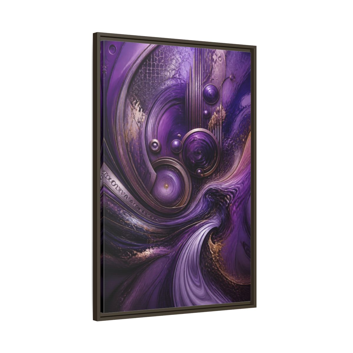 Main Mockup. Abstract Metallic Circles shown as framed canvas print