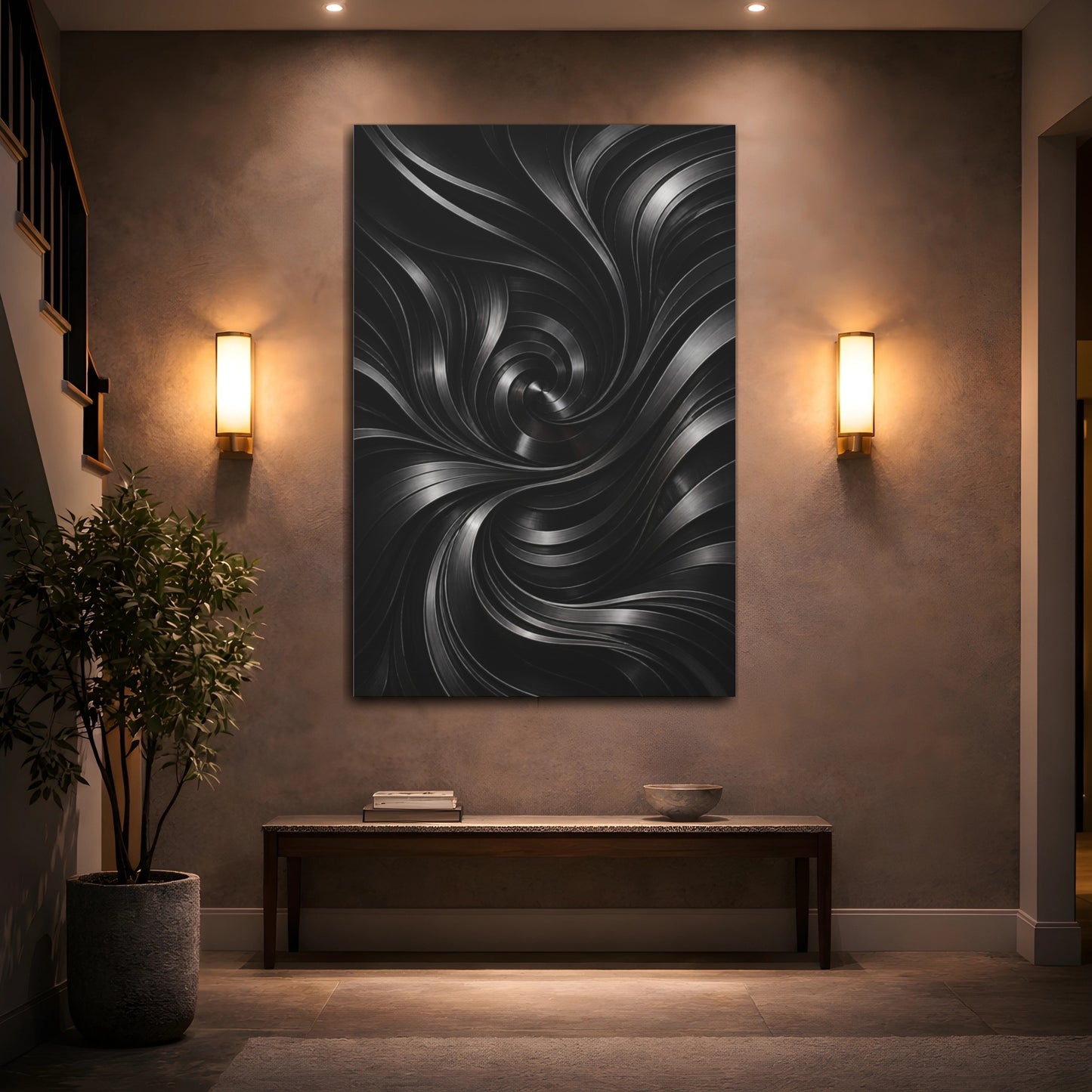 Mockup 2. Abstract Metallic Swirl shown as canvas print