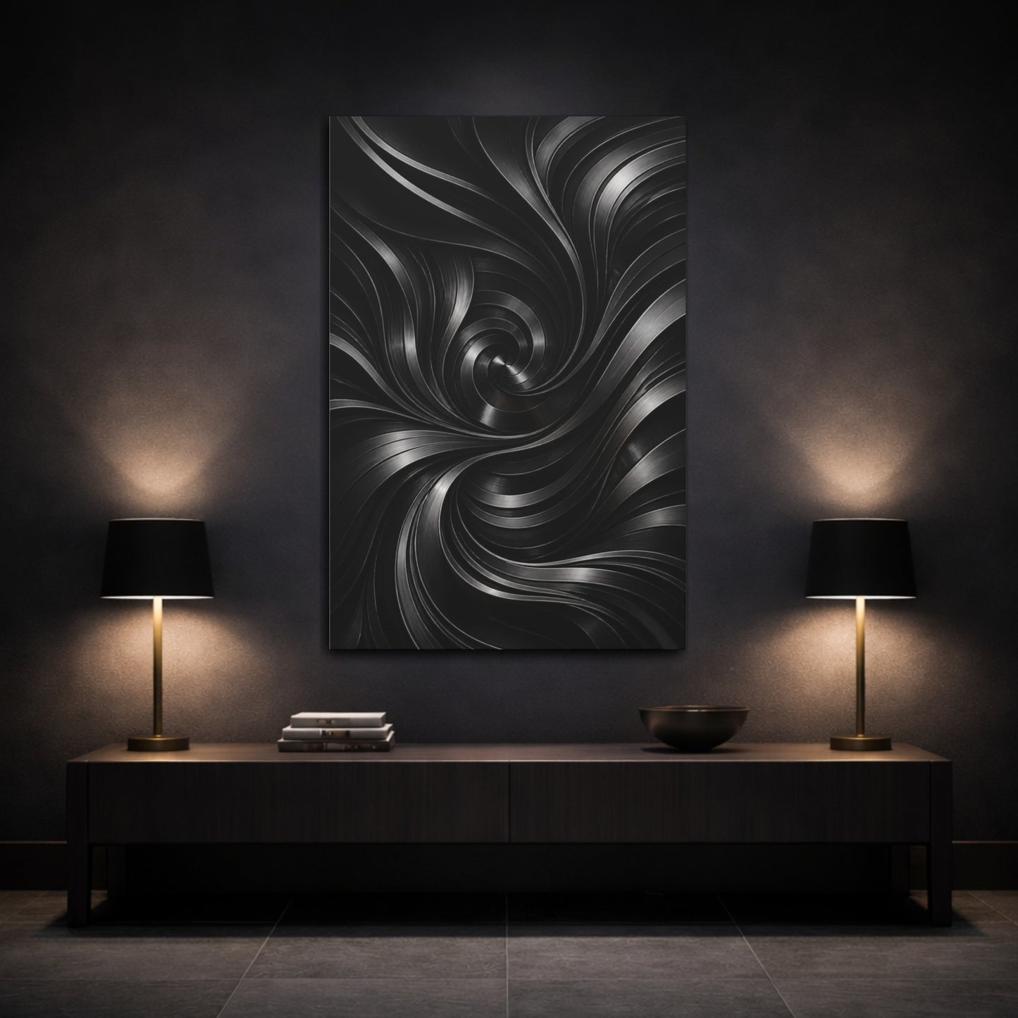 Mockup 3. Abstract Metallic Swirl shown as canvas print