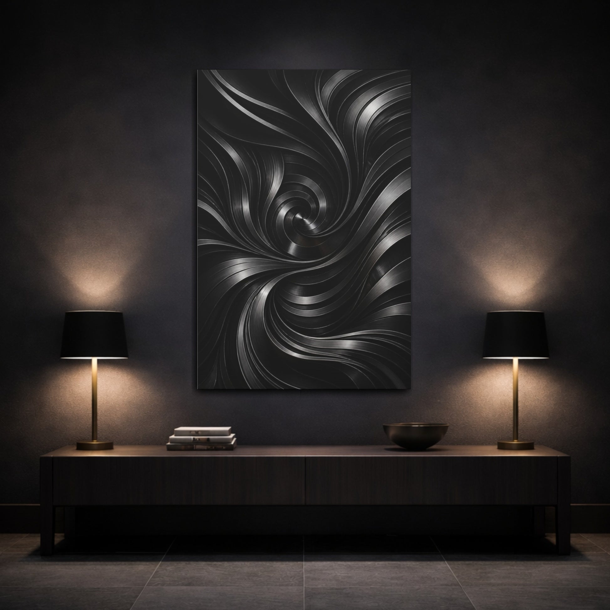 Mockup 3. Abstract Metallic Swirl shown as canvas print