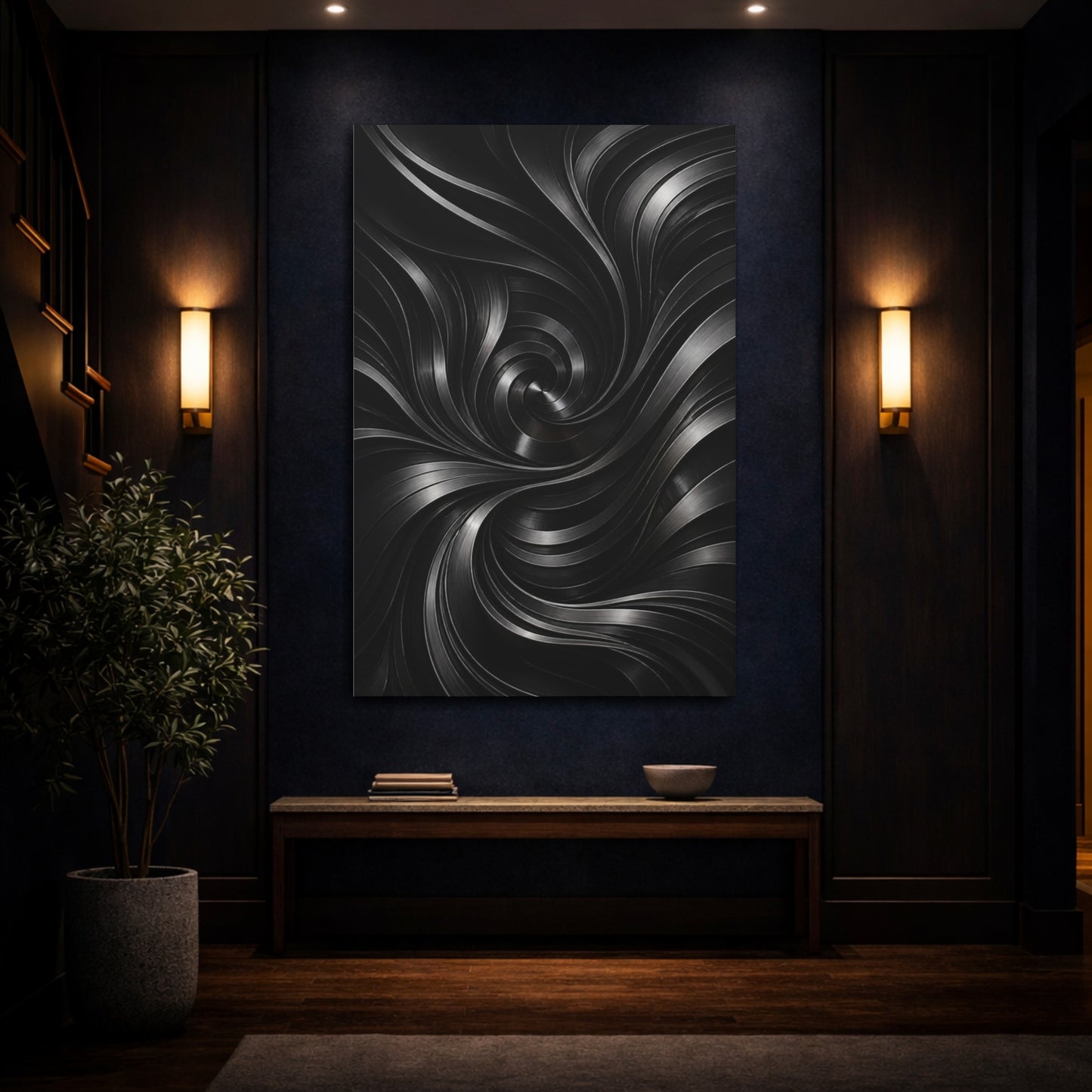 Mockup 4. Abstract Metallic Swirl shown as canvas print