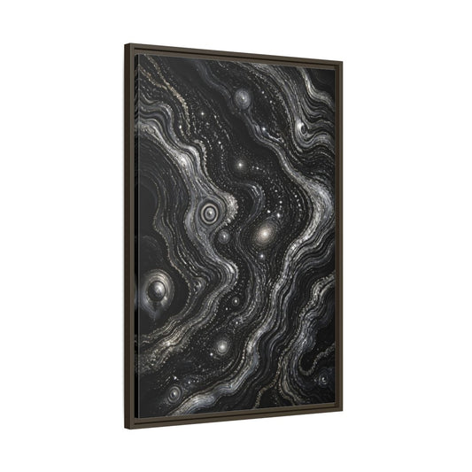 Main Mockup. Abstract Metallic Swirls shown as framed canvas print