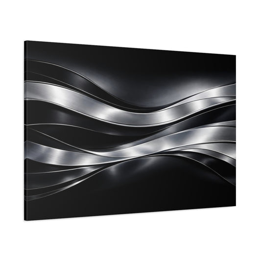 Main Mockup. Abstract Metallic Waves Black And Silver shown as stretched canvas wall art