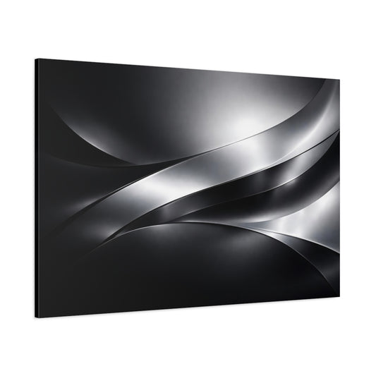 Main Mockup. Abstract Metallic Waves Black And Silver shown as stretched canvas wall art
