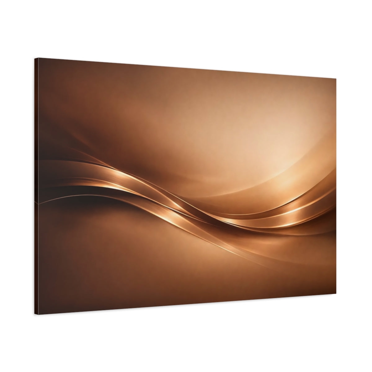 Main Mockup. Abstract Metallic Waves Bronze Gold Abstract shown as stretched canvas wall art