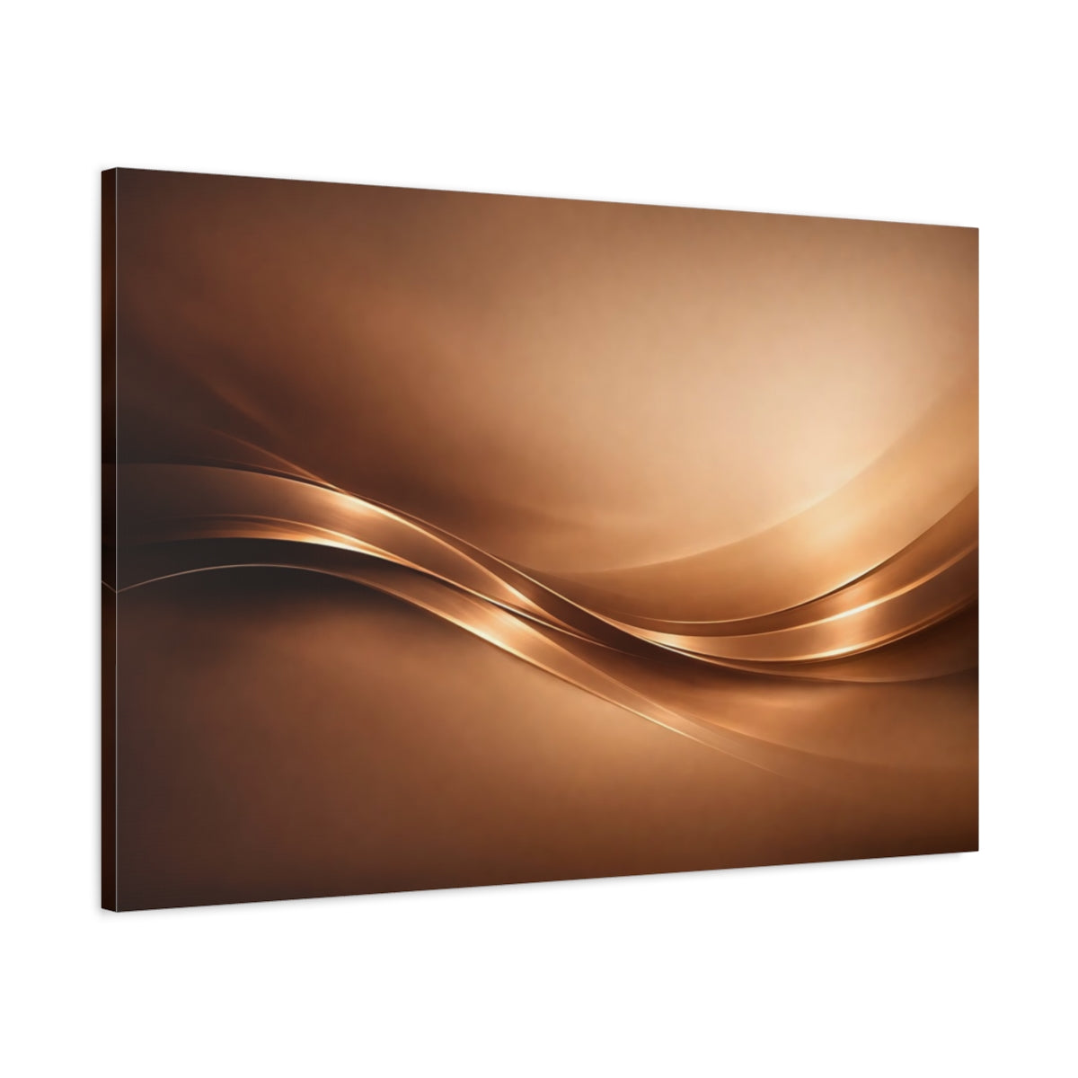 Side Mockup 1. Abstract Metallic Waves Bronze Gold Abstract shown as stretched canvas wall art