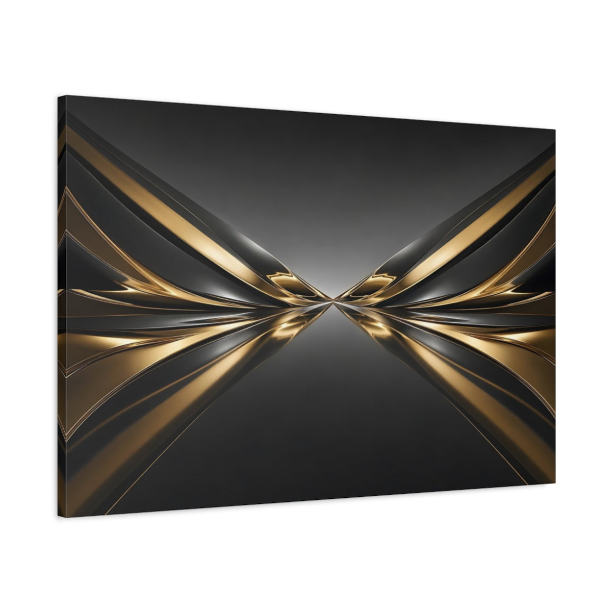 Main Mockup. Abstract Metallic Waves Gold And Black shown as stretched canvas wall art