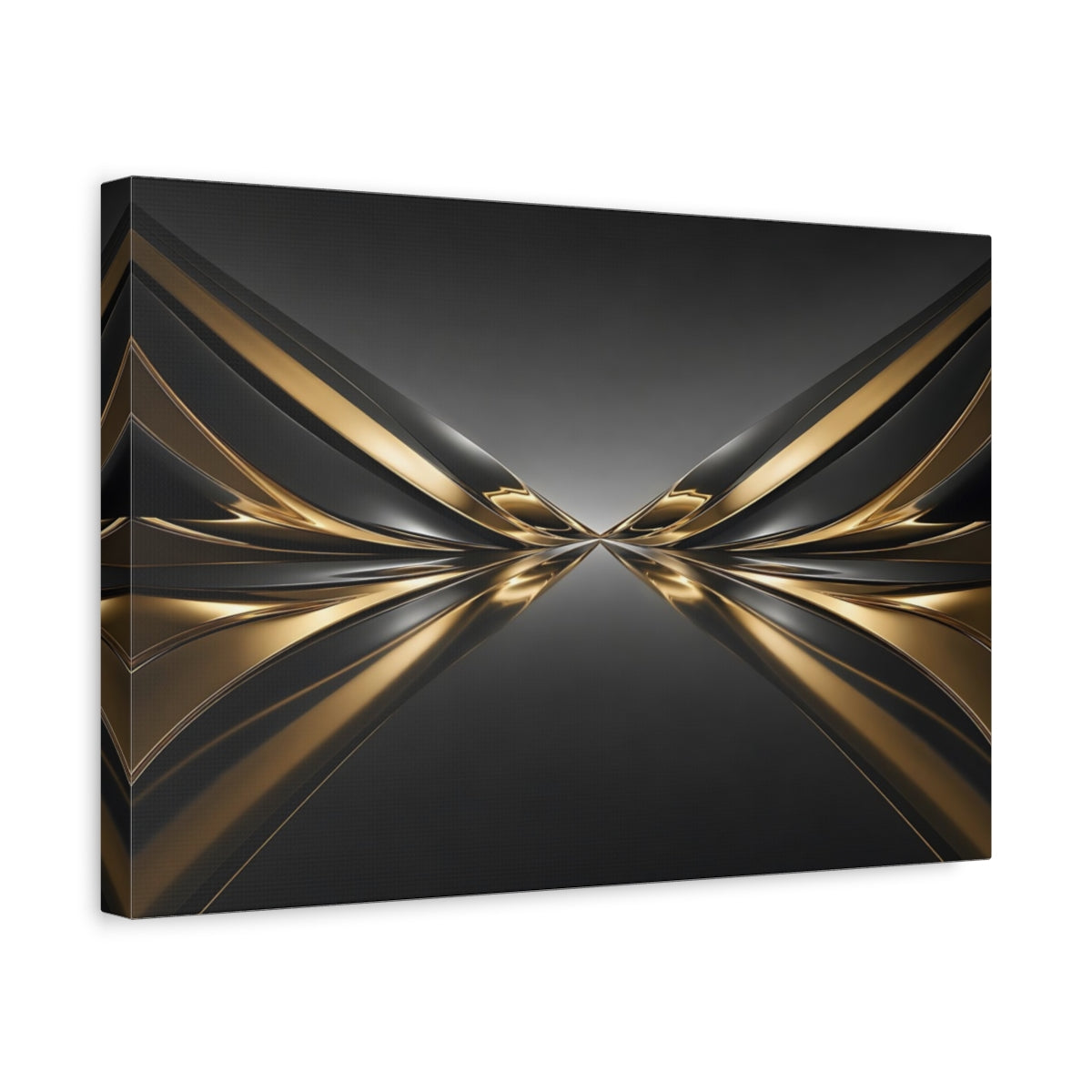 Side Mockup 4. Abstract Metallic Waves Gold And Black shown as stretched canvas wall art