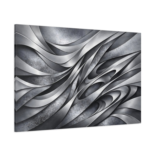 Main Mockup. Abstract Metallic Waves Gray Metal Abstract shown as stretched canvas wall art