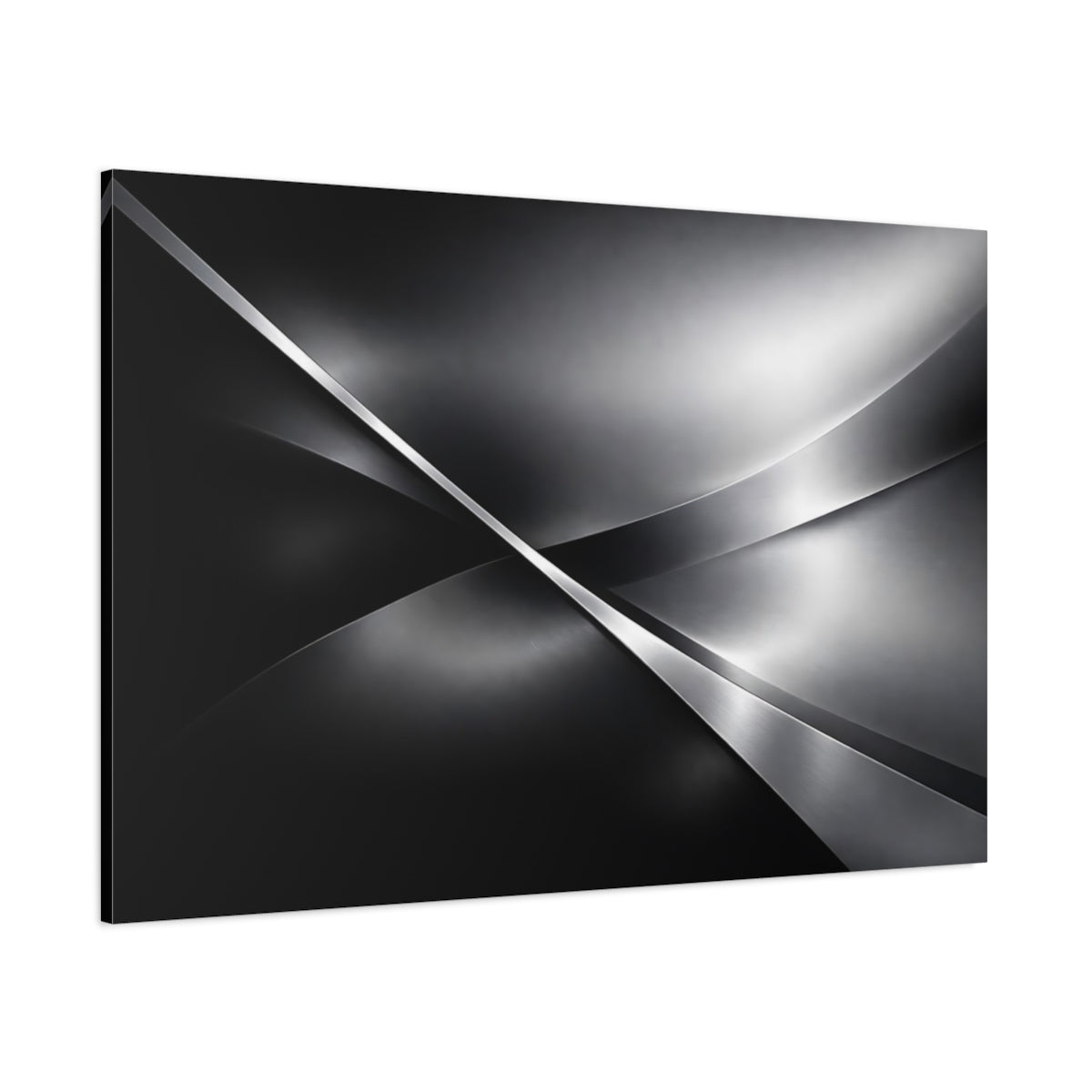 Main Mockup. Abstract Metallic Waves Silver Grey Abstract shown as stretched canvas wall art