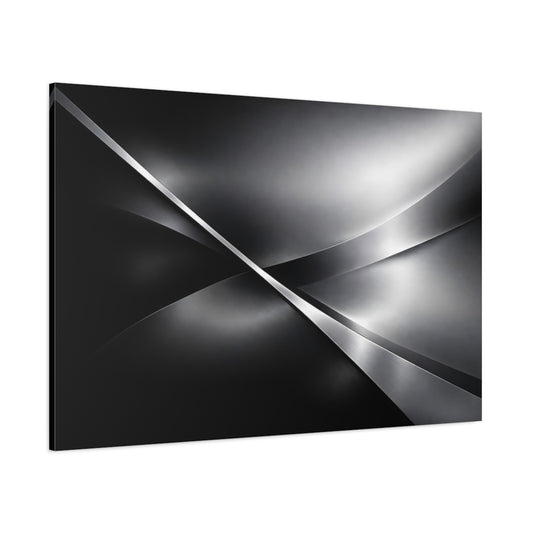 Main Mockup. Abstract Metallic Waves Silver Grey Abstract shown as stretched canvas wall art