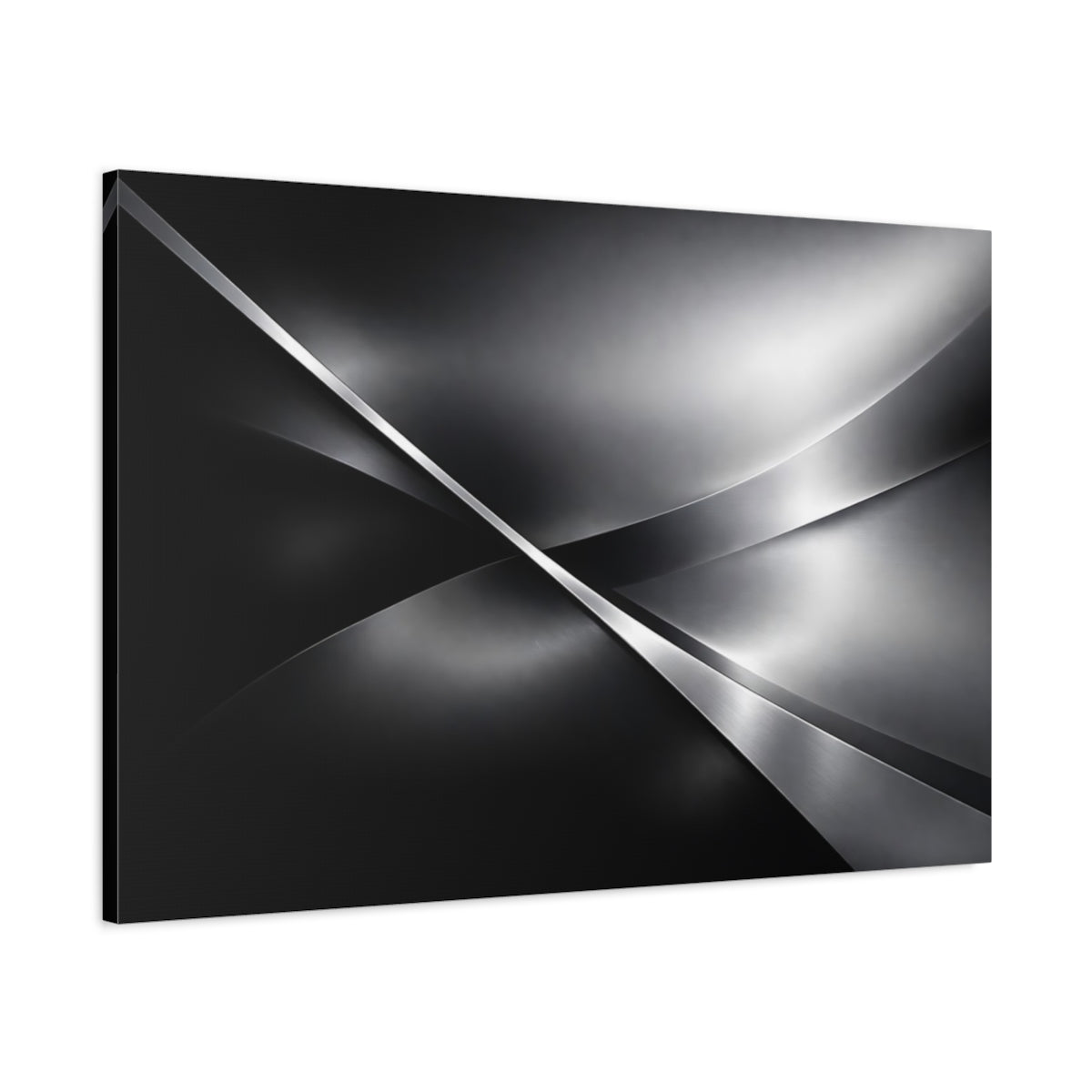 Side Mockup 1. Abstract Metallic Waves Silver Grey Abstract shown as stretched canvas wall art
