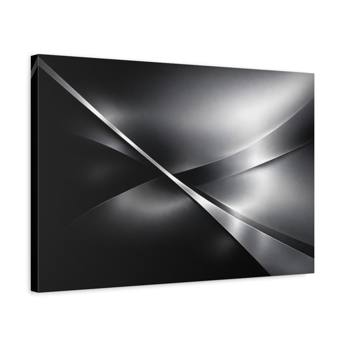 Side Mockup 3. Abstract Metallic Waves Silver Grey Abstract shown as stretched canvas wall art