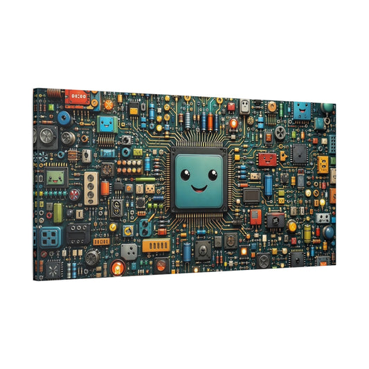 Main Mockup. Abstract Microchip Colorful Circuit Board shown as stretched canvas wall art