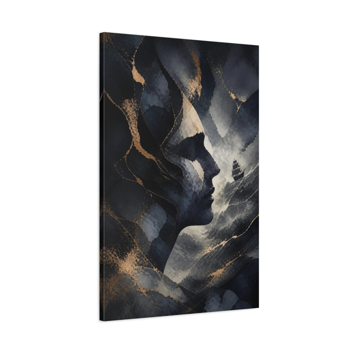 Main Mockup. Abstract Midnight Profile Ship shown as canvas print