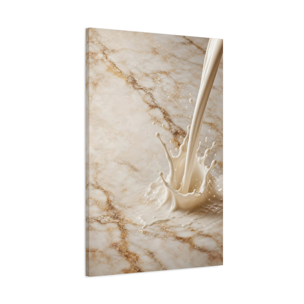 Main Mockup. Abstract Milk Splash Cream And Gold shown as stretched canvas wall art