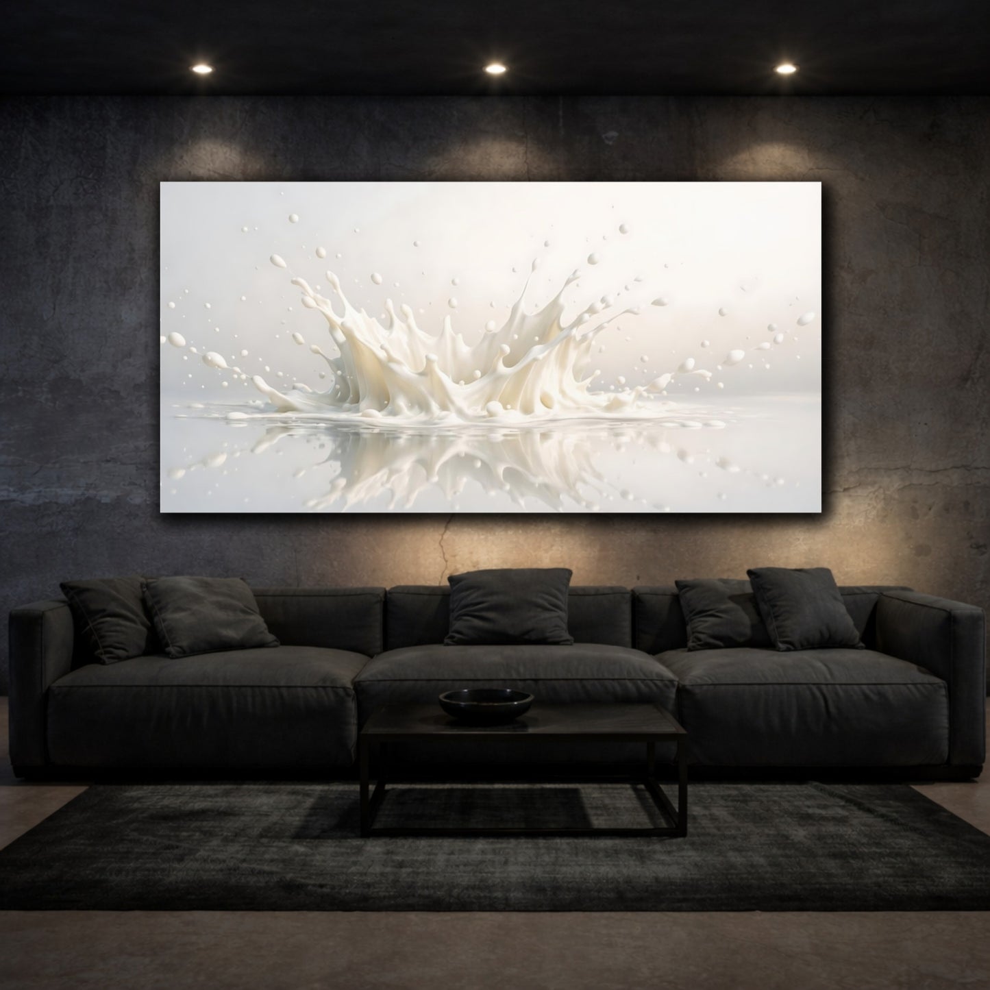 Mockup 2. Abstract Milk Splash White Splash shown as stretched canvas wall art