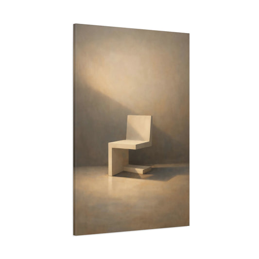 Main Mockup. Abstract Minimalist Chair Beige Chair Art shown as stretched canvas wall art