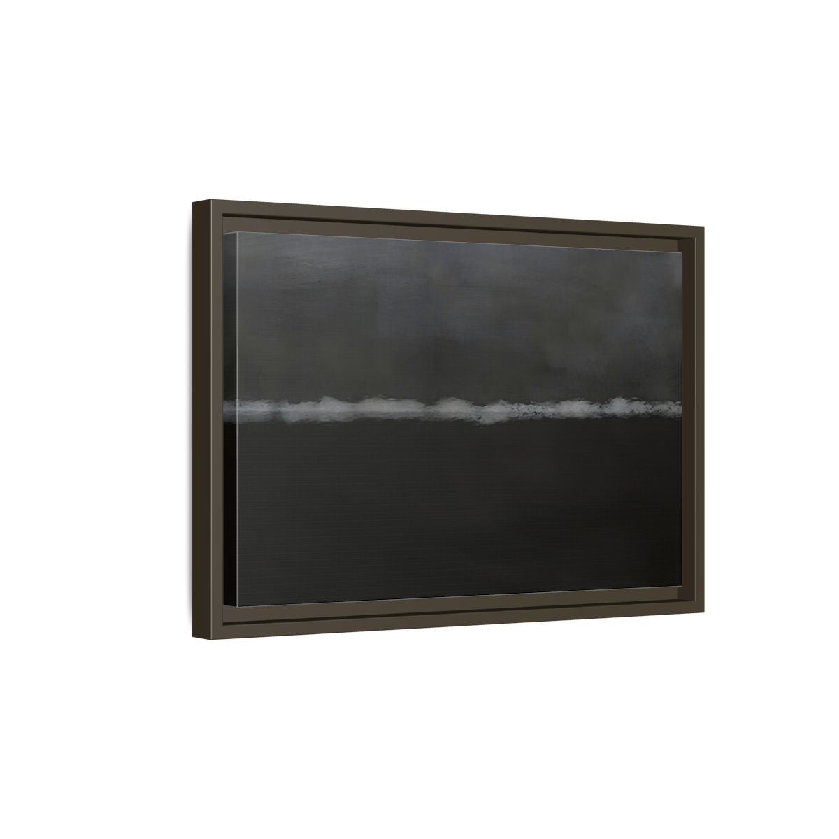 Side Mockup 5. Abstract Horizontal Line Dark Grey And White shown as stretched canvas wall art