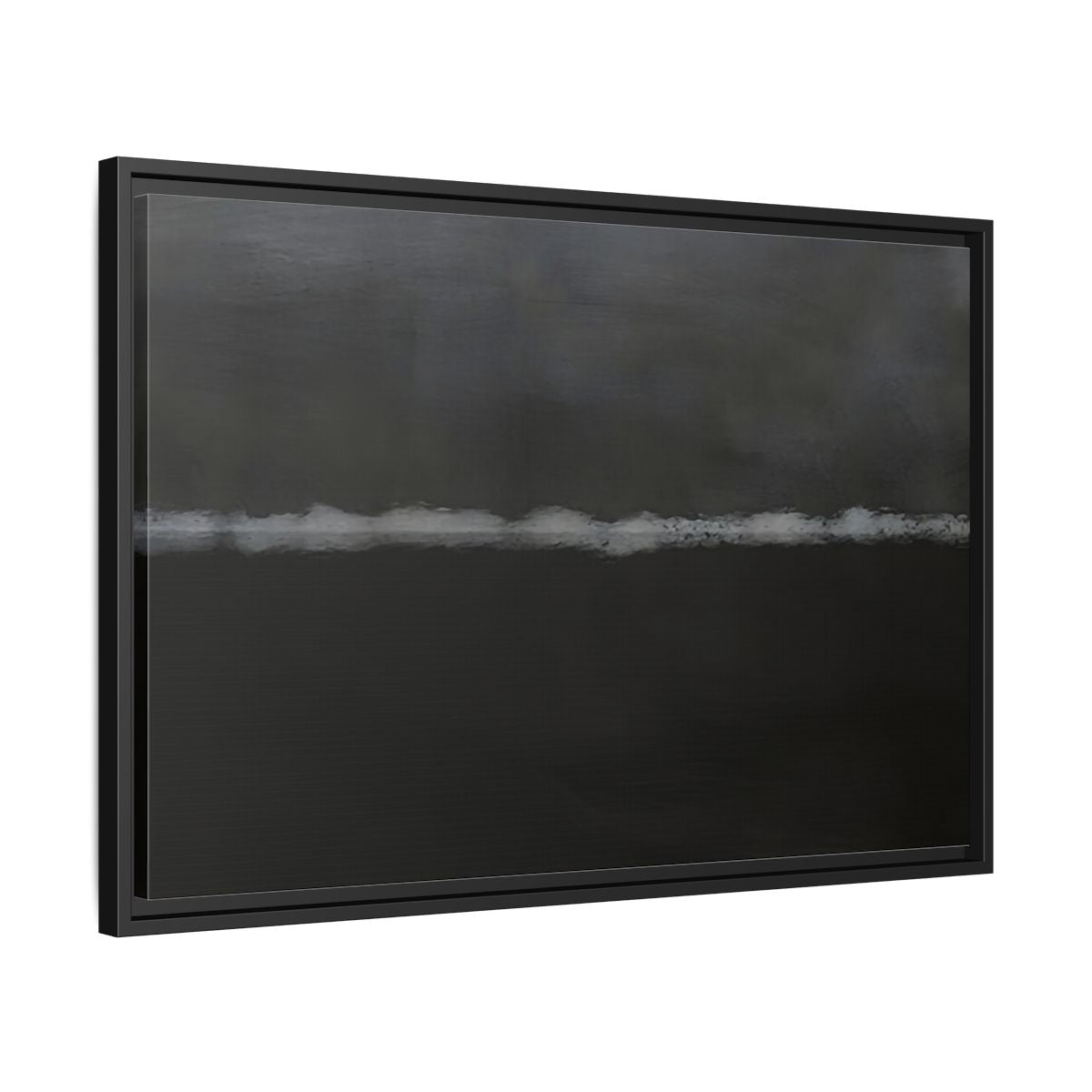 Side Mockup 14. Abstract Horizontal Line Dark Grey And White shown as stretched canvas wall art