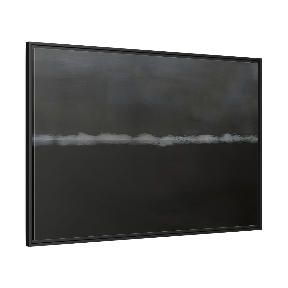 Side Mockup 12. Abstract Horizontal Line Dark Grey And White shown as stretched canvas wall art