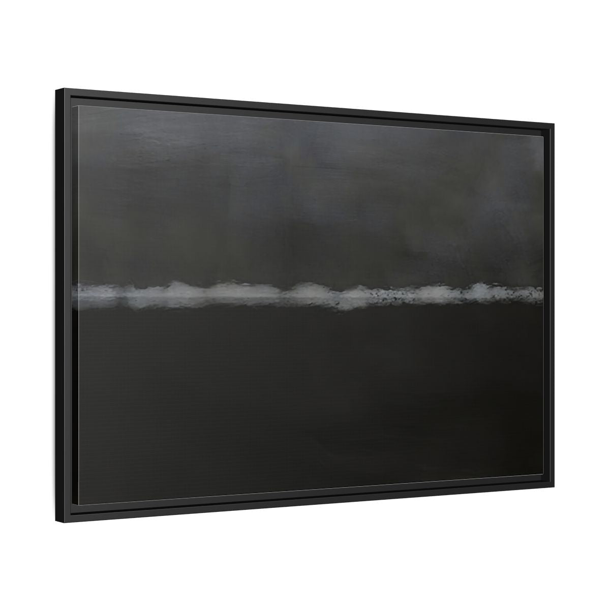 Side Mockup 13. Abstract Horizontal Line Dark Grey And White shown as stretched canvas wall art