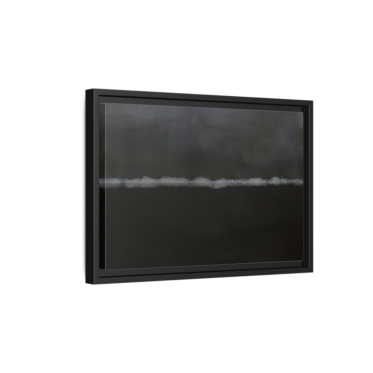 Side Mockup 6. Abstract Horizontal Line Dark Grey And White shown as stretched canvas wall art