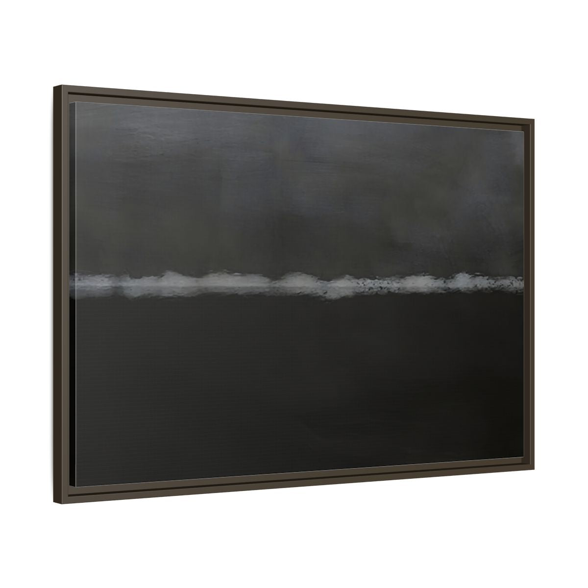 Side Mockup 9. Abstract Horizontal Line Dark Grey And White shown as stretched canvas wall art