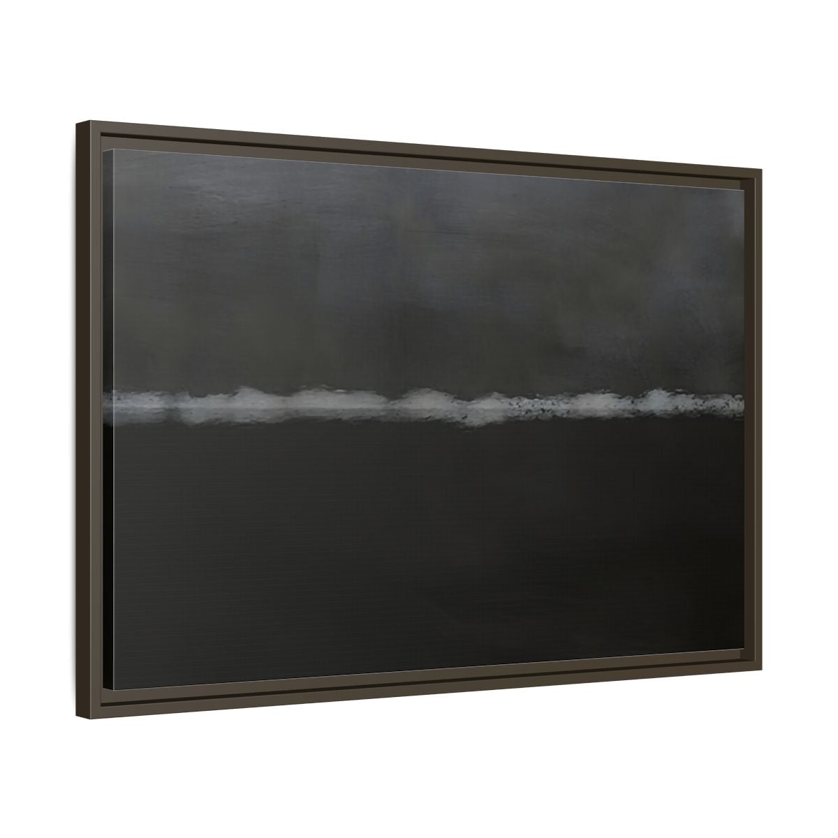 Side Mockup 11. Abstract Horizontal Line Dark Grey And White shown as stretched canvas wall art