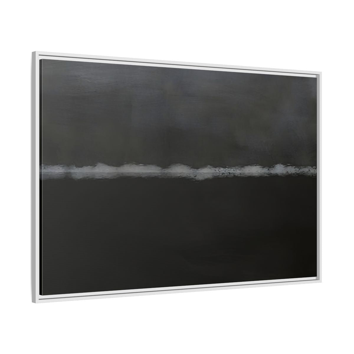 Side Mockup 7. Abstract Horizontal Line Dark Grey And White shown as stretched canvas wall art