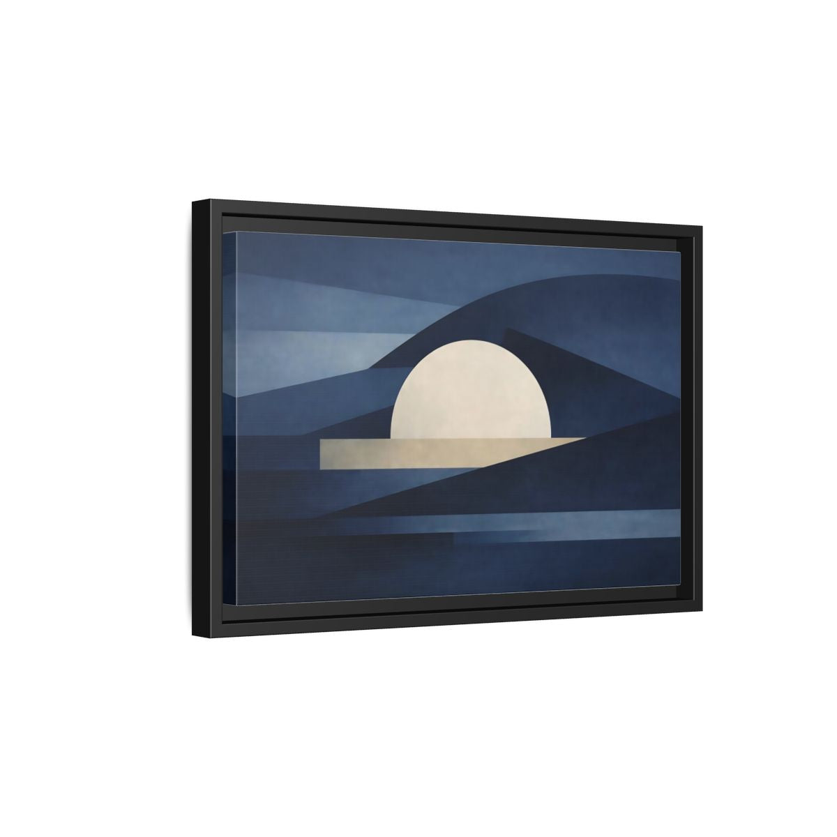 Side Mockup 6. Nature Abstract Sun Blue And Beige shown as stretched canvas wall art