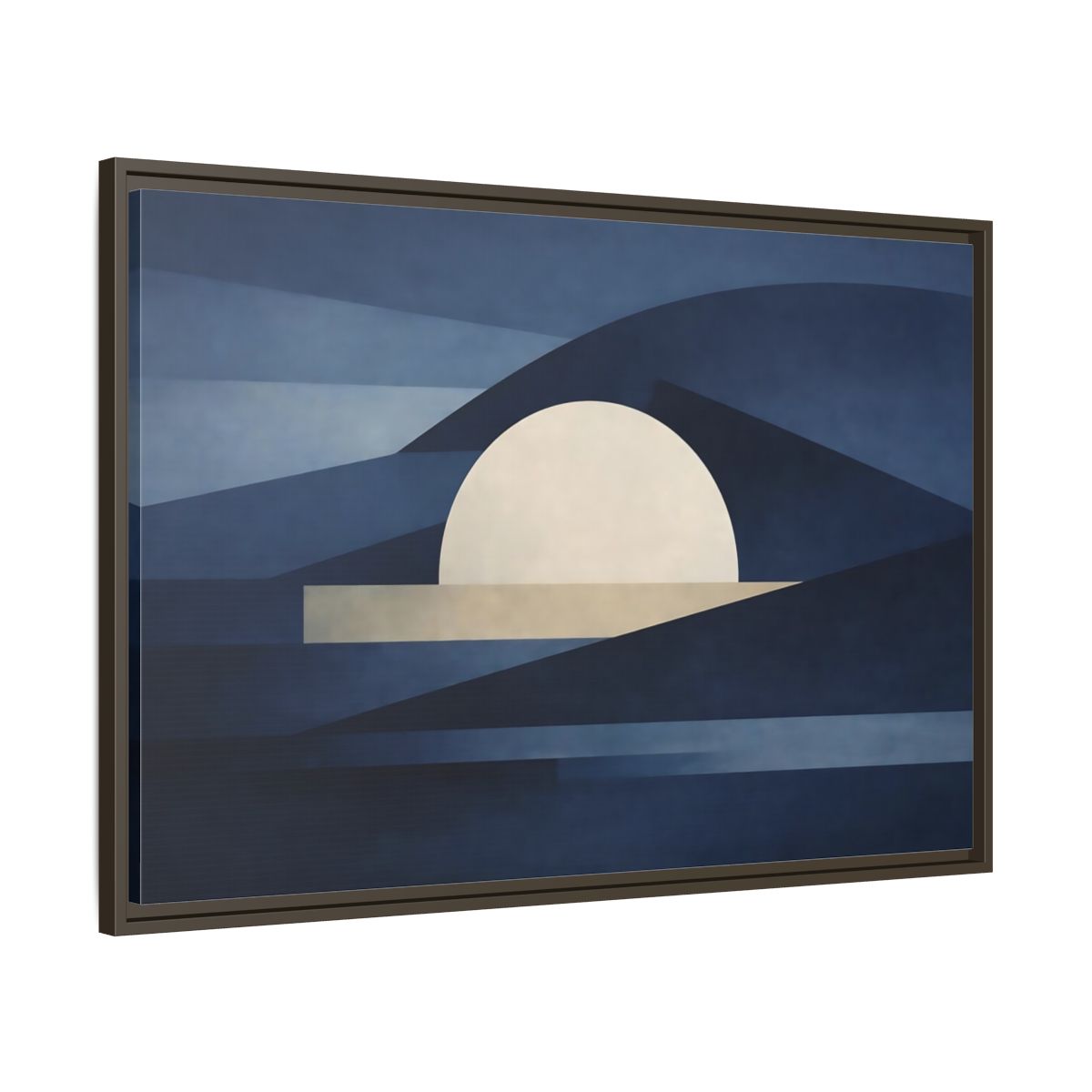 Side Mockup 9. Nature Abstract Sun Blue And Beige shown as stretched canvas wall art