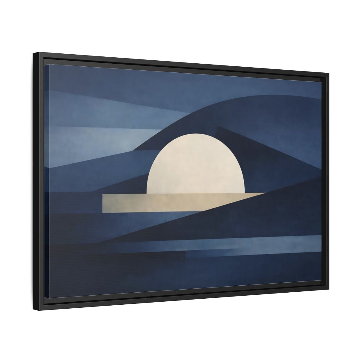 Side Mockup 14. Nature Abstract Sun Blue And Beige shown as stretched canvas wall art