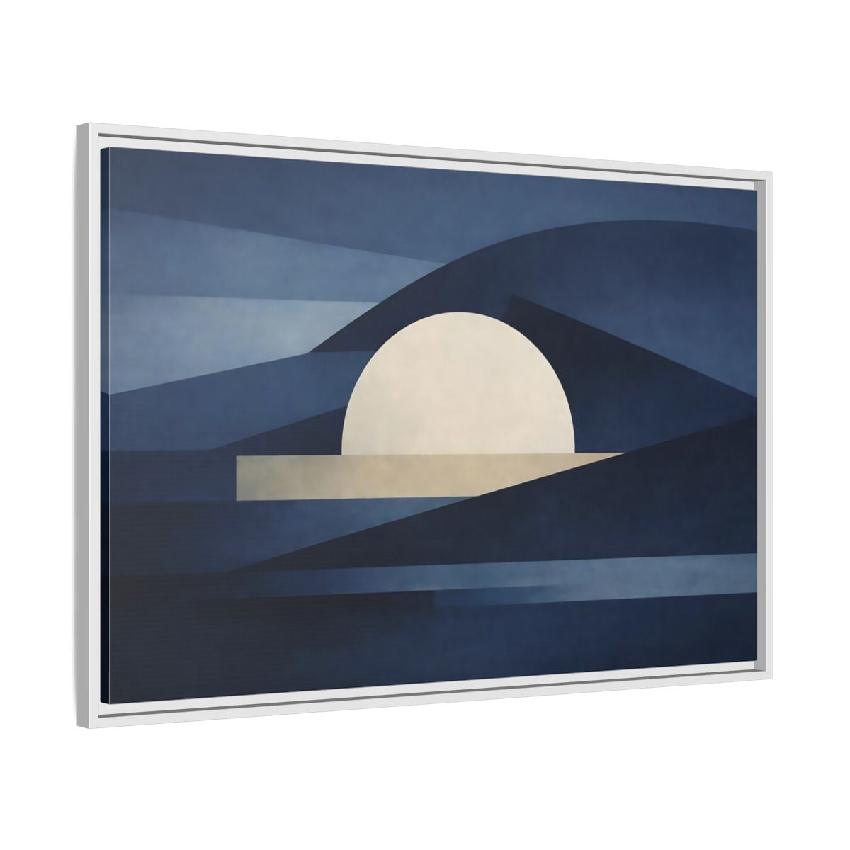 Side Mockup 8. Nature Abstract Sun Blue And Beige shown as stretched canvas wall art