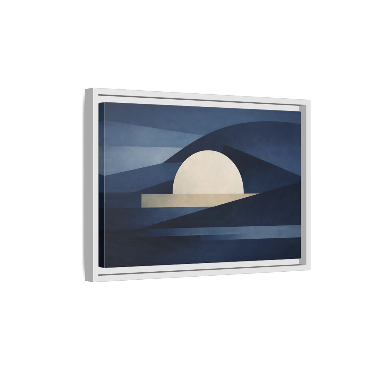 Side Mockup 4. Nature Abstract Sun Blue And Beige shown as stretched canvas wall art