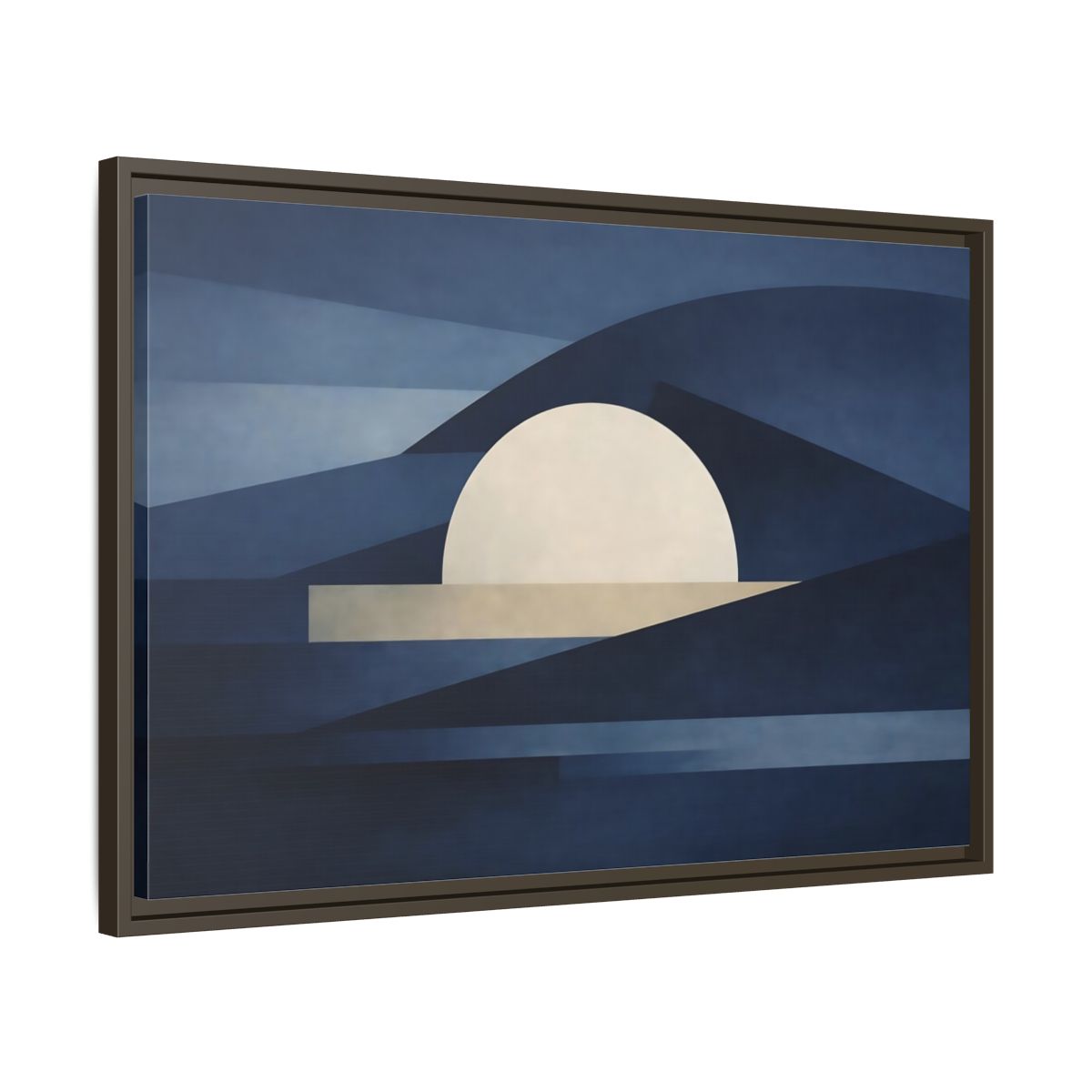 Side Mockup 11. Nature Abstract Sun Blue And Beige shown as stretched canvas wall art