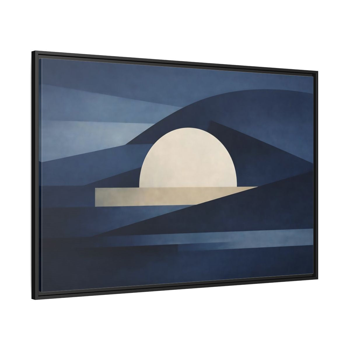 Side Mockup 12. Nature Abstract Sun Blue And Beige shown as stretched canvas wall art