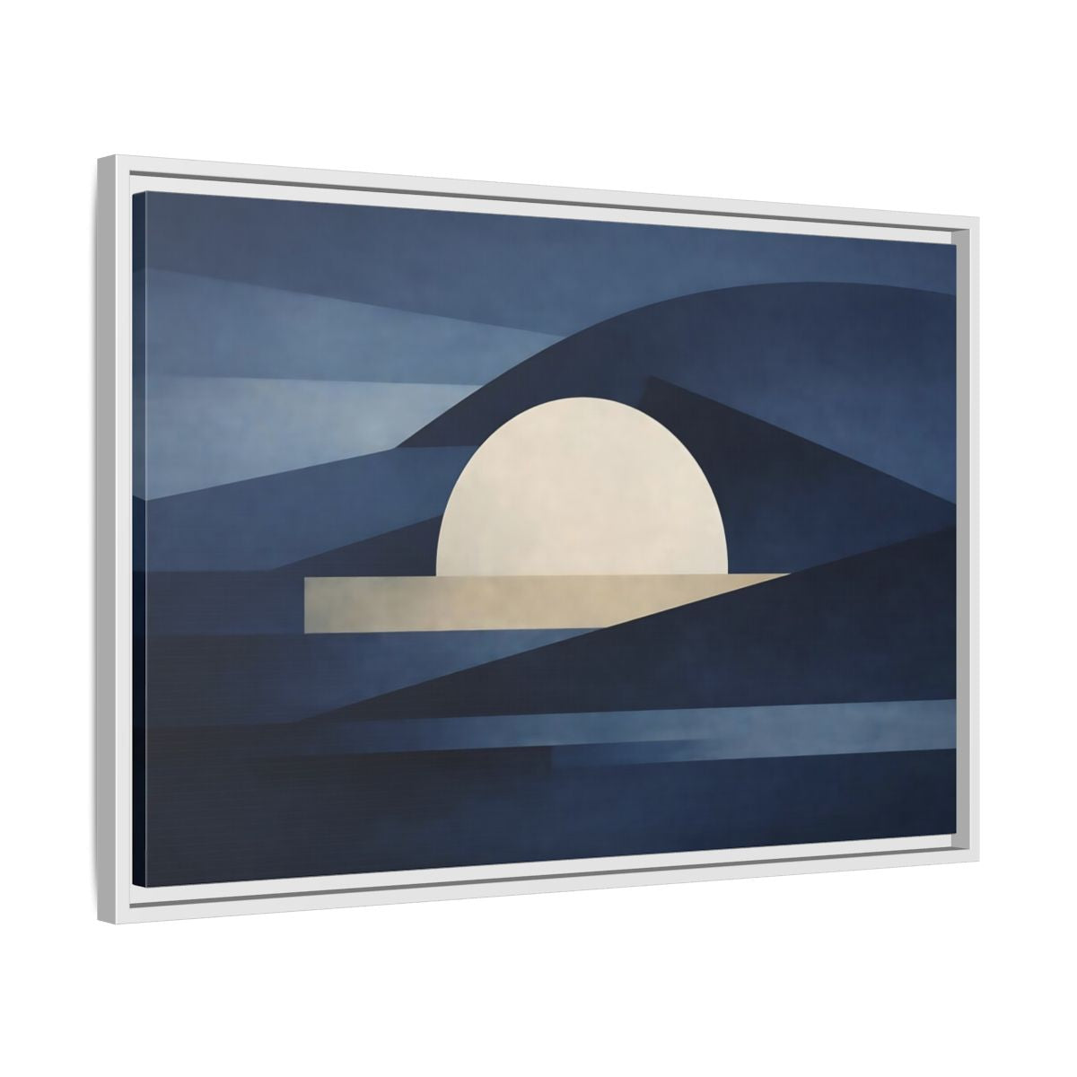 Side Mockup 10. Nature Abstract Sun Blue And Beige shown as stretched canvas wall art