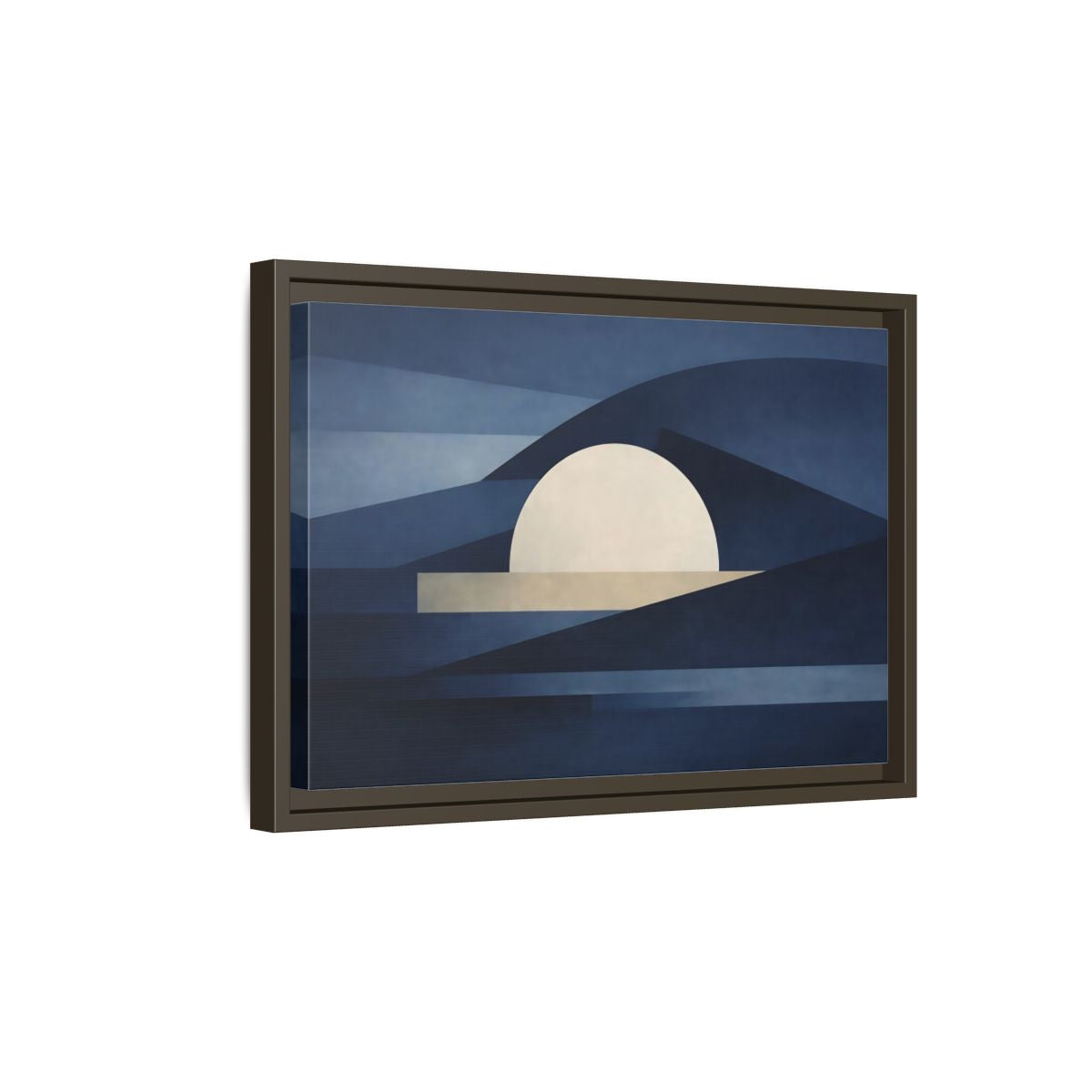 Side Mockup 5. Nature Abstract Sun Blue And Beige shown as stretched canvas wall art