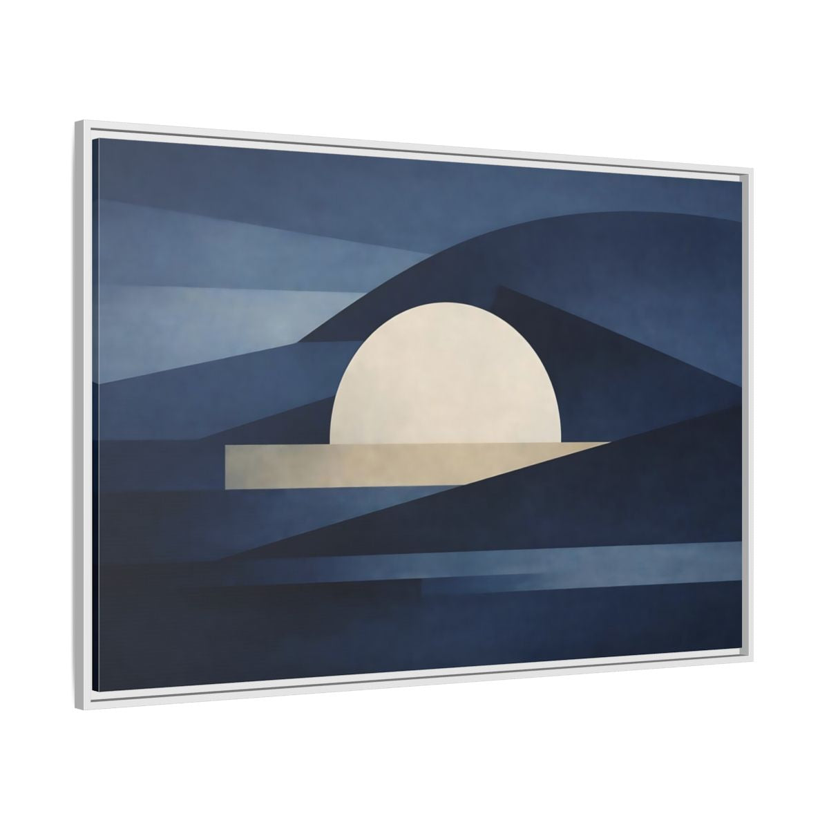 Side Mockup 7. Nature Abstract Sun Blue And Beige shown as stretched canvas wall art