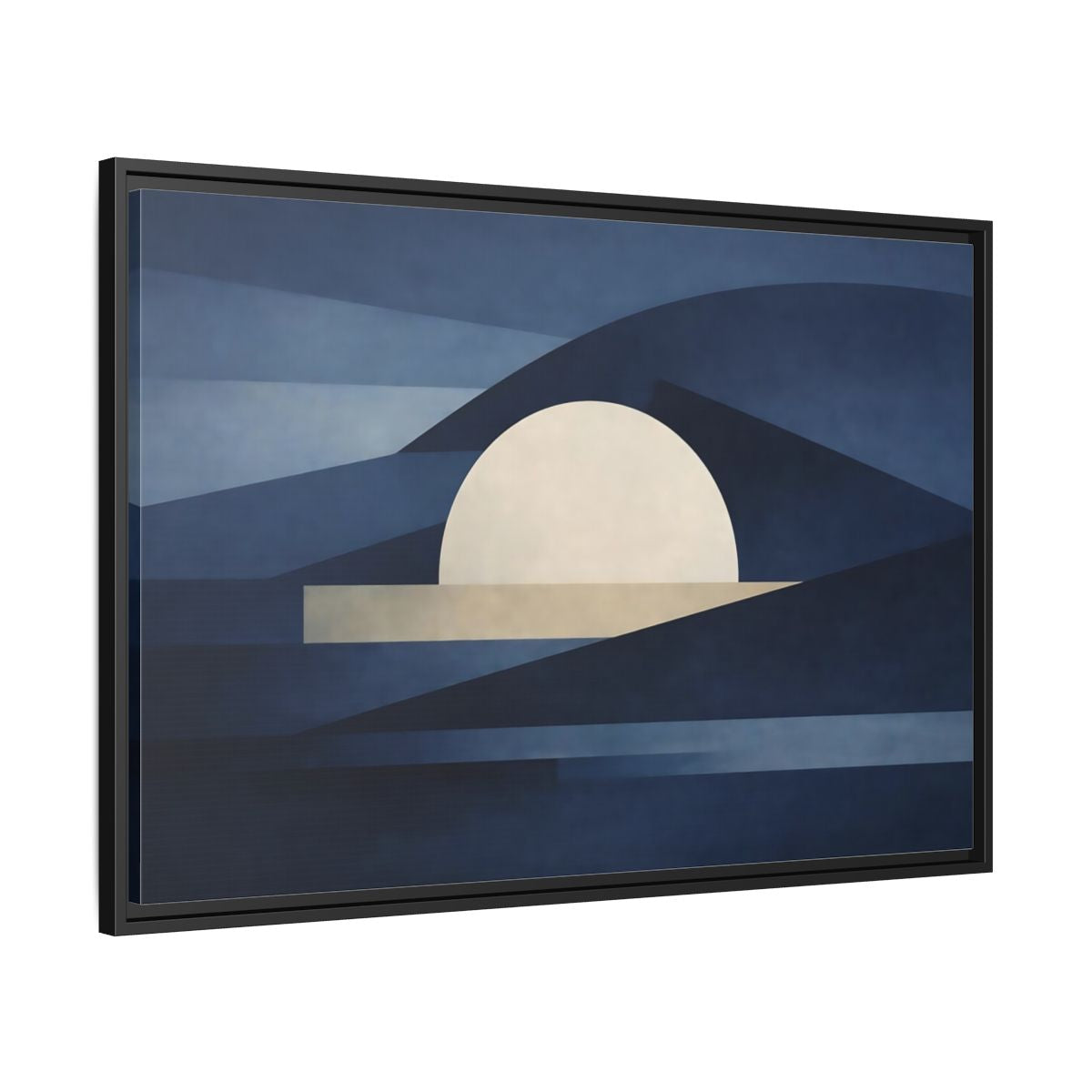 Side Mockup 13. Nature Abstract Sun Blue And Beige shown as stretched canvas wall art