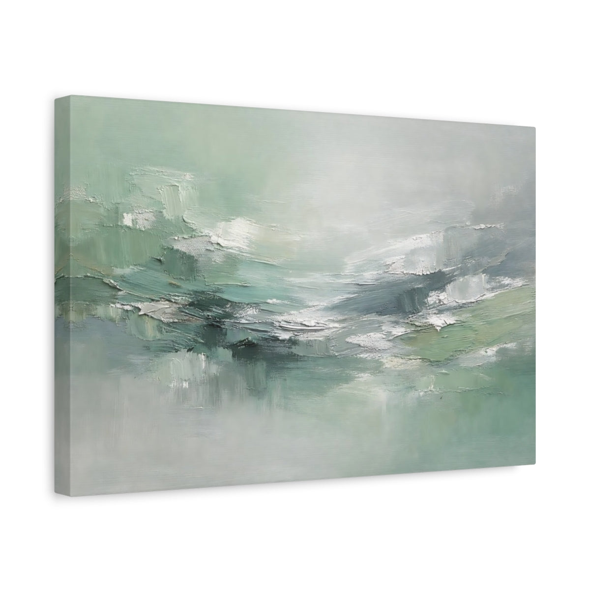 Side Mockup 4. Abstract Abstract Mint Green Abstract shown as stretched canvas wall art