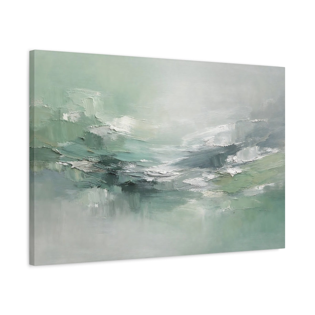 Side Mockup 2. Abstract Abstract Mint Green Abstract shown as stretched canvas wall art