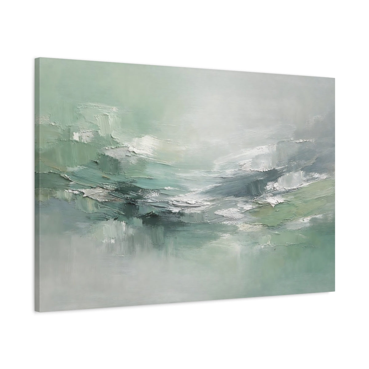 Side Mockup 1. Abstract Abstract Mint Green Abstract shown as stretched canvas wall art