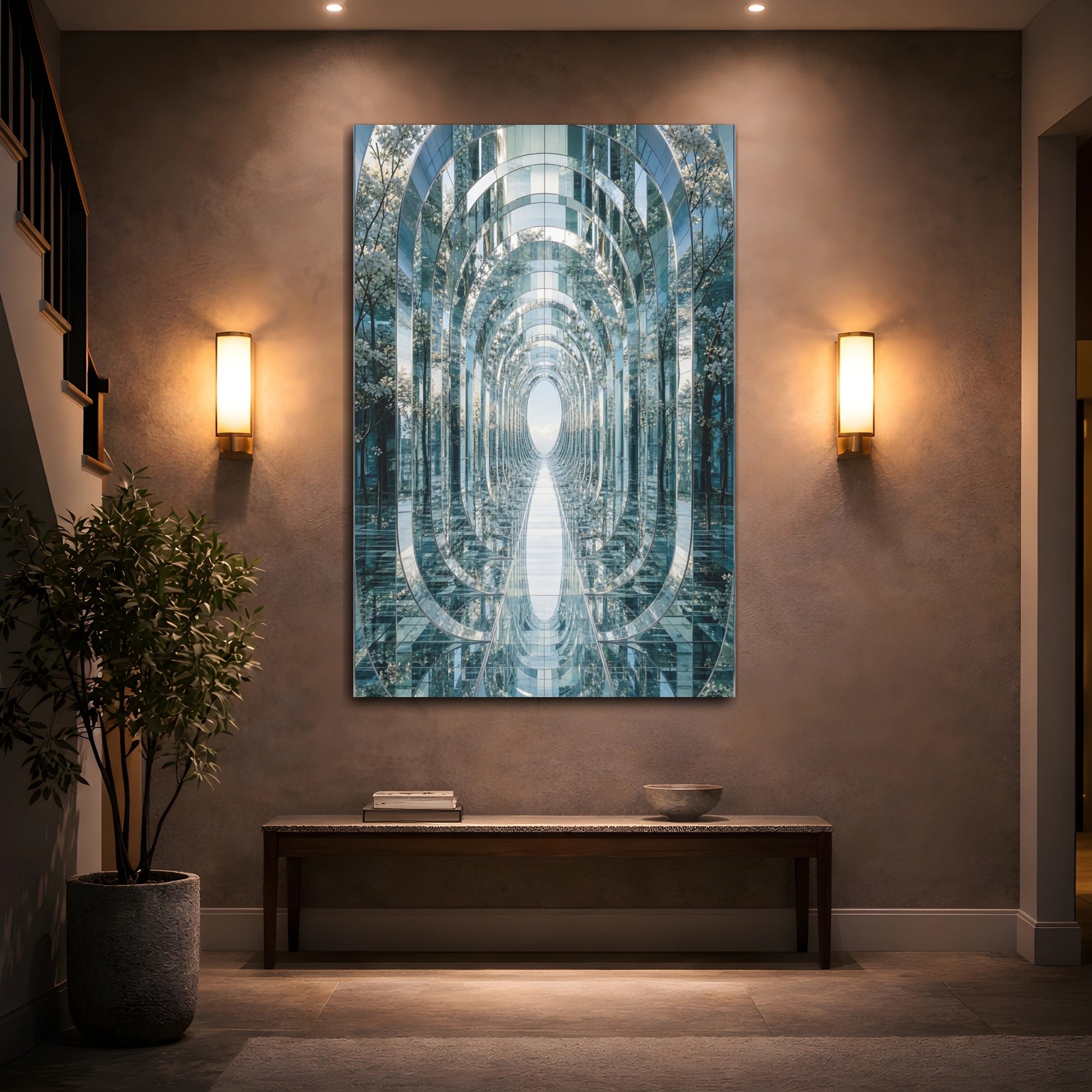 Mockup 2. Abstract Mirrored Archway Reflective Archway shown as stretched canvas wall art
