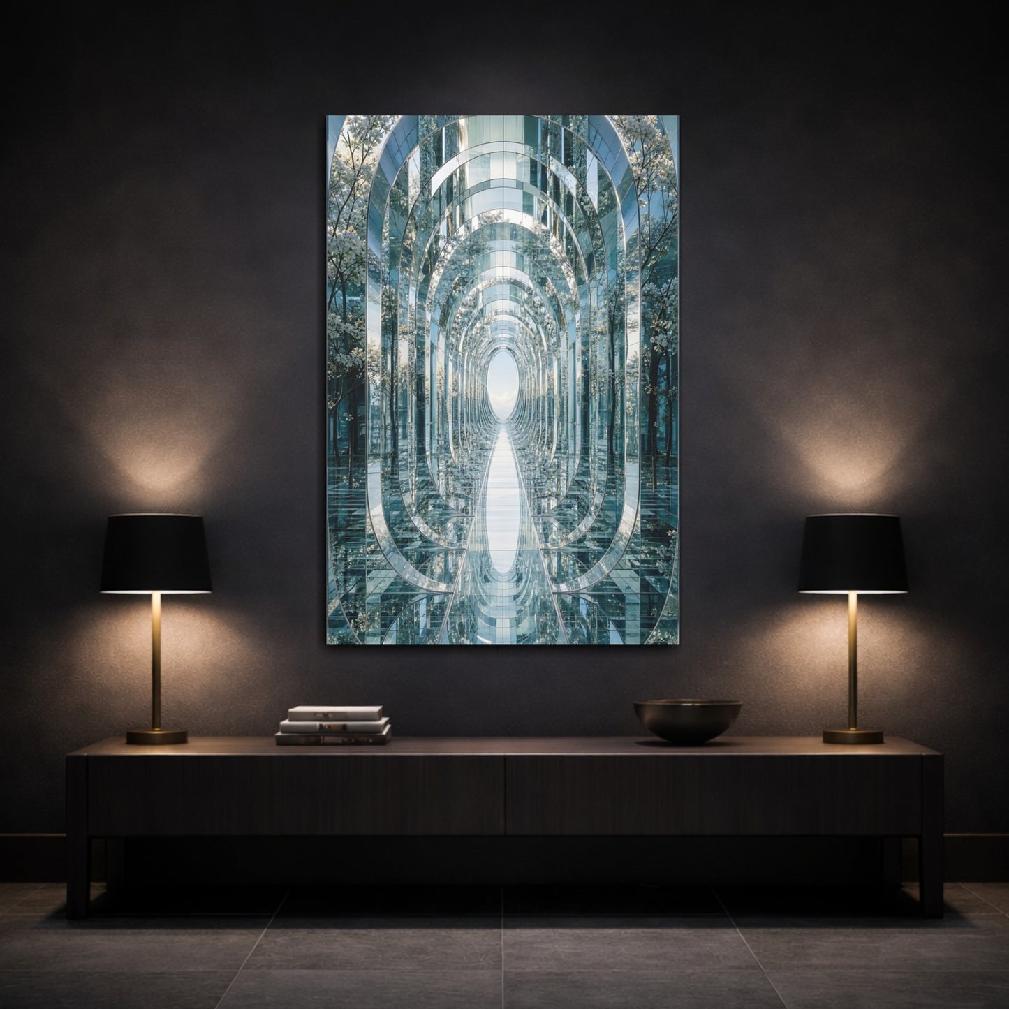 Mockup 3. Abstract Mirrored Archway Reflective Archway shown as stretched canvas wall art