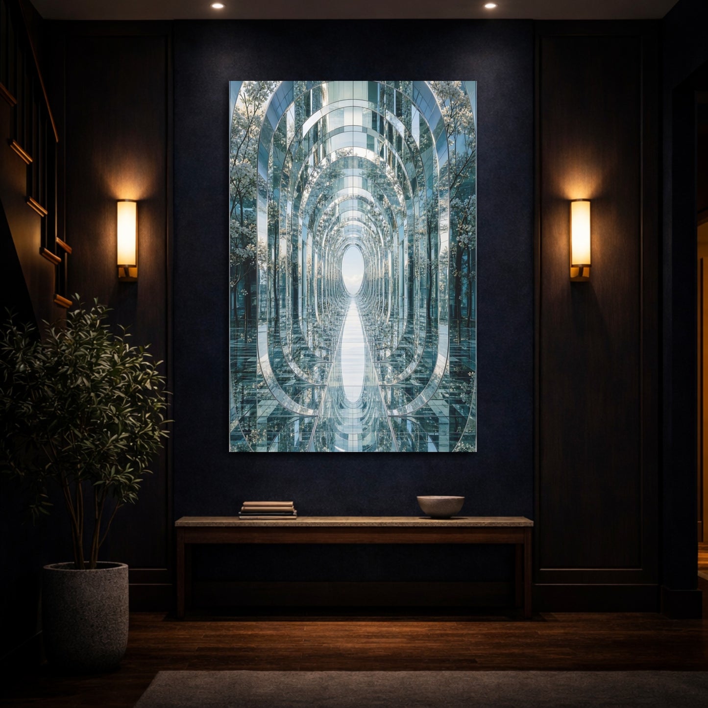 Mockup 4. Abstract Mirrored Archway Reflective Archway shown as stretched canvas wall art