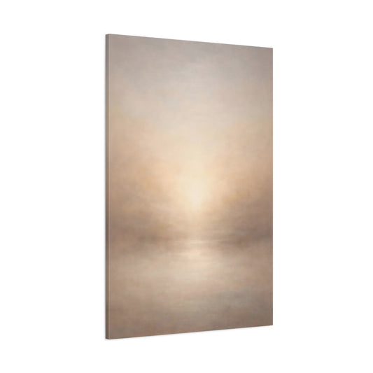 Main Mockup. Abstract Misty Horizon Misty Beige shown as stretched canvas wall art