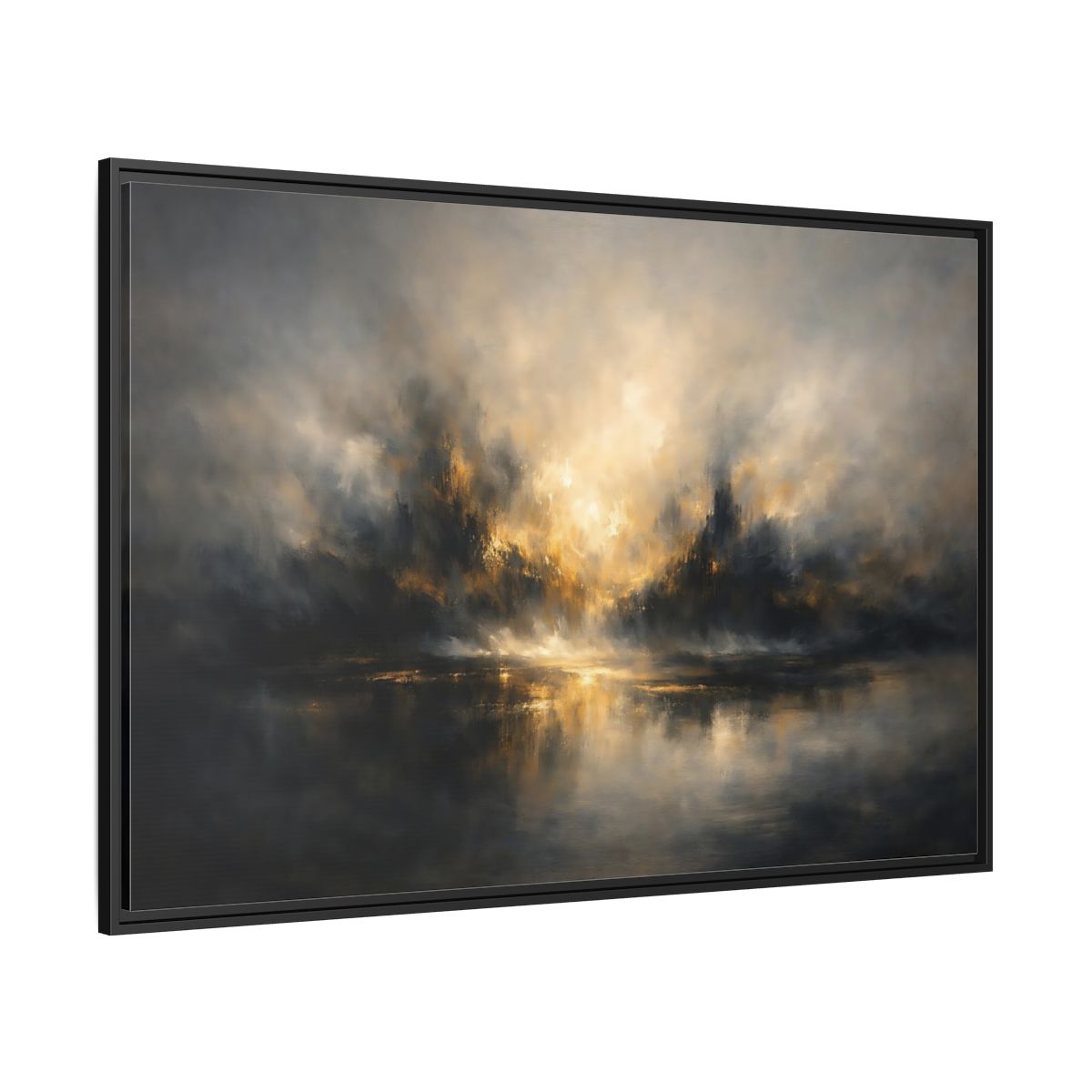Side Mockup 12. Abstract Misty Landscape Golden Abstract shown as stretched canvas wall art