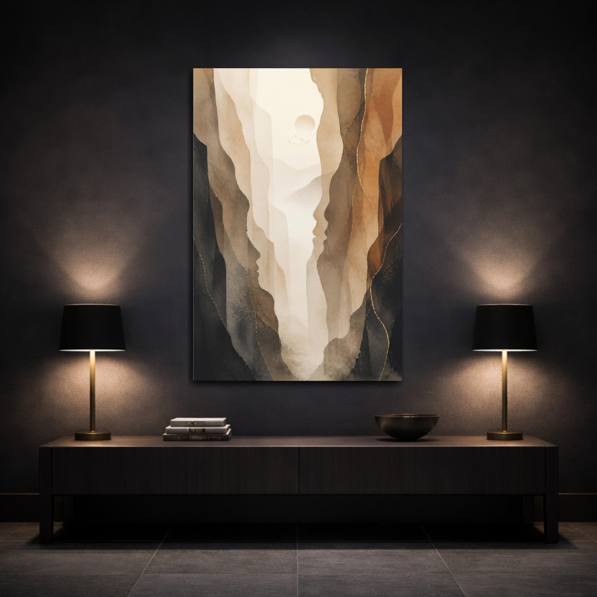Mockup 3. Abstract Misty Valley shown as canvas print